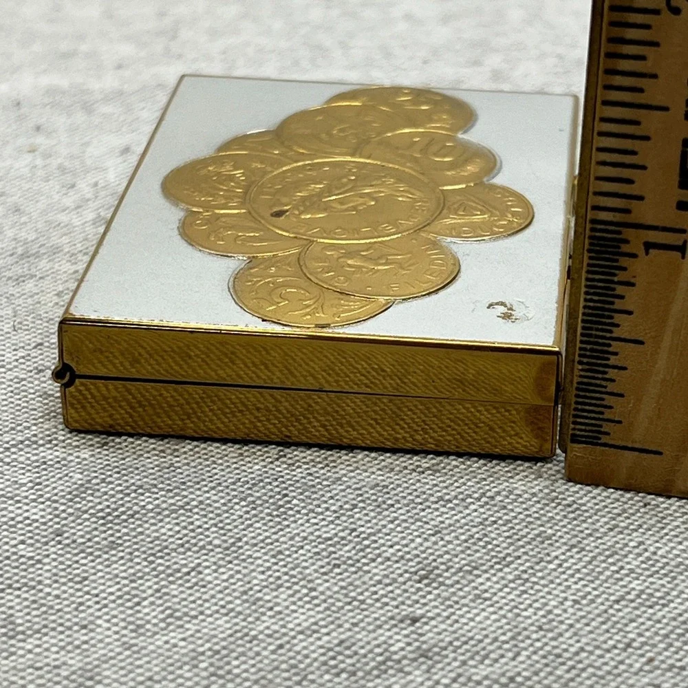 Vintage Foreign European Gold Coin Design‎ Silver Rectangle Compact Case